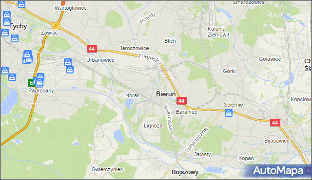 mapa Bieruń, Bieruń na mapie Targeo