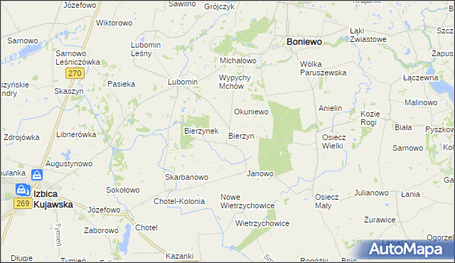 mapa Bierzyn gmina Boniewo, Bierzyn gmina Boniewo na mapie Targeo