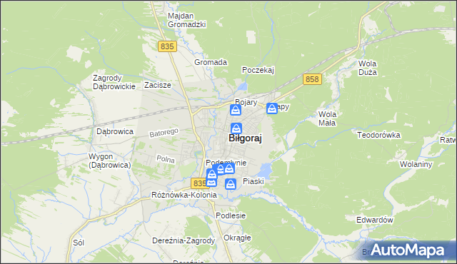 mapa Biłgoraj, Biłgoraj na mapie Targeo