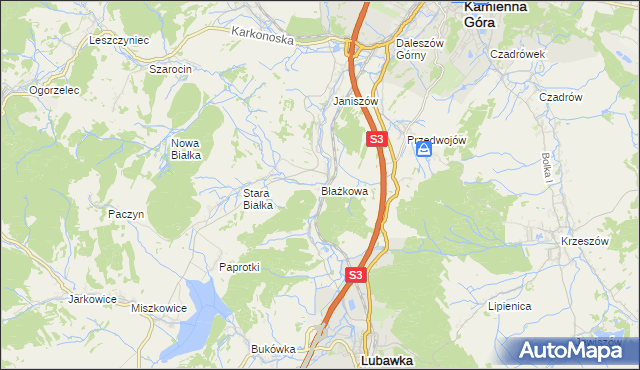 mapa Błażkowa gmina Lubawka, Błażkowa gmina Lubawka na mapie Targeo