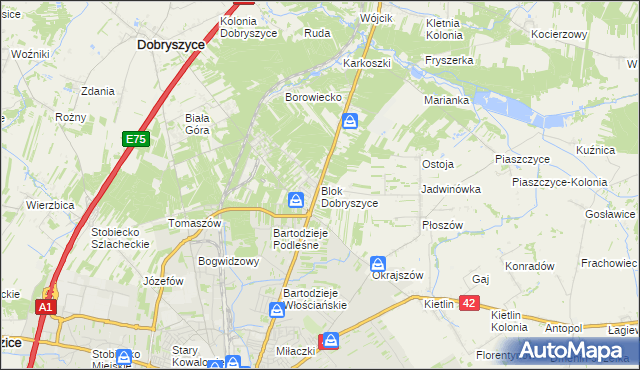 mapa Blok Dobryszyce, Blok Dobryszyce na mapie Targeo