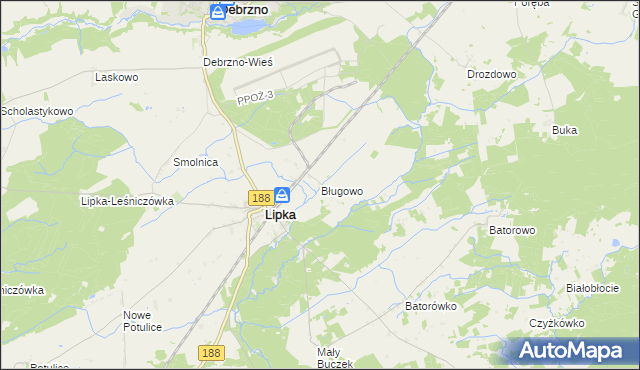 mapa Bługowo gmina Lipka, Bługowo gmina Lipka na mapie Targeo