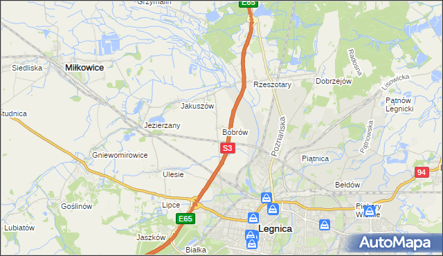 mapa Bobrów gmina Miłkowice, Bobrów gmina Miłkowice na mapie Targeo