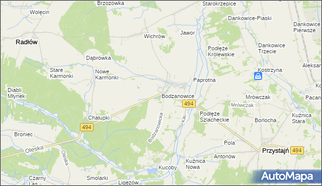 mapa Bodzanowice, Bodzanowice na mapie Targeo