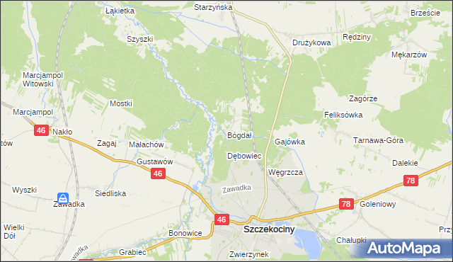 mapa Bógdał, Bógdał na mapie Targeo
