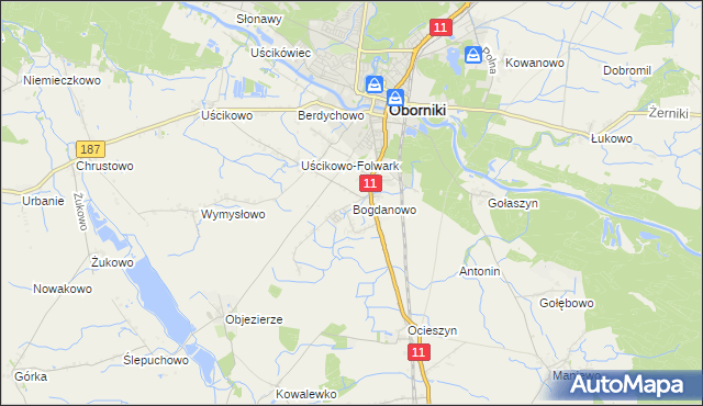 mapa Bogdanowo gmina Oborniki, Bogdanowo gmina Oborniki na mapie Targeo