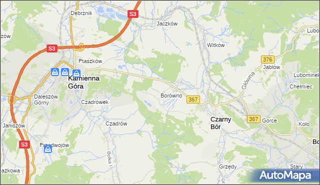 mapa Borówno gmina Czarny Bór, Borówno gmina Czarny Bór na mapie Targeo