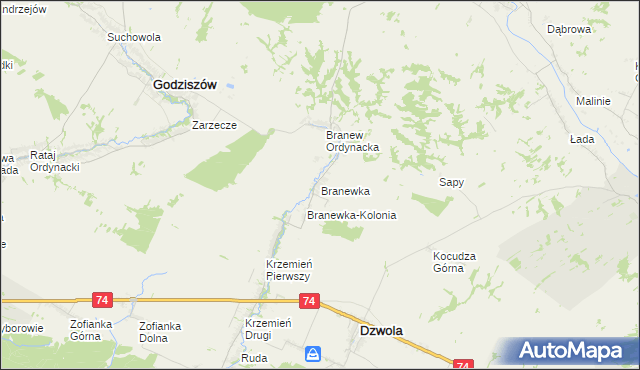 mapa Branewka, Branewka na mapie Targeo