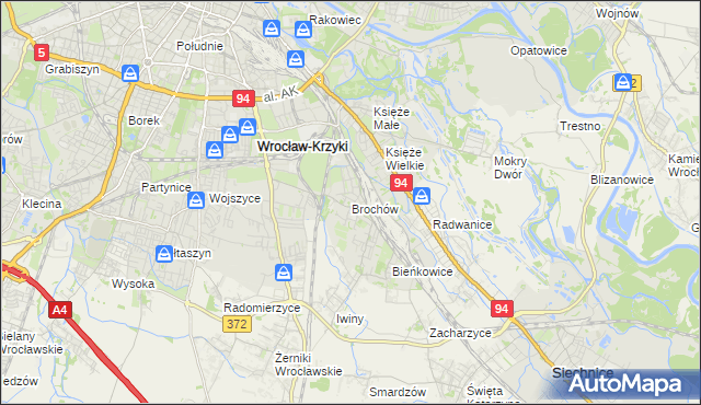 mapa Brochów gmina Wrocław, Brochów gmina Wrocław na mapie Targeo