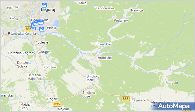 mapa Brodziaki, Brodziaki na mapie Targeo