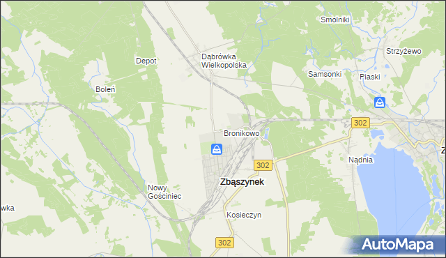 mapa Bronikowo gmina Zbąszynek, Bronikowo gmina Zbąszynek na mapie Targeo
