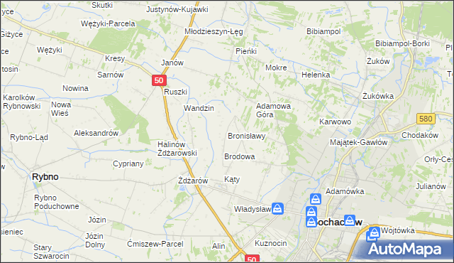 mapa Bronisławy gmina Sochaczew, Bronisławy gmina Sochaczew na mapie Targeo
