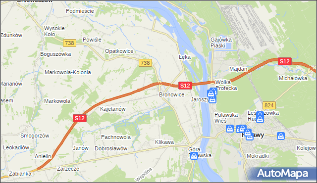 mapa Bronowice gmina Puławy, Bronowice gmina Puławy na mapie Targeo