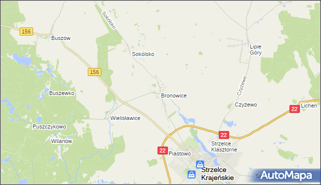 mapa Bronowice gmina Strzelce Krajeńskie, Bronowice gmina Strzelce Krajeńskie na mapie Targeo