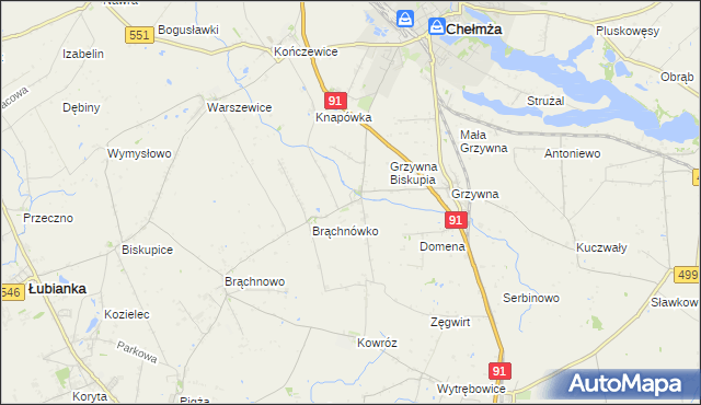 mapa Browina gmina Chełmża, Browina gmina Chełmża na mapie Targeo