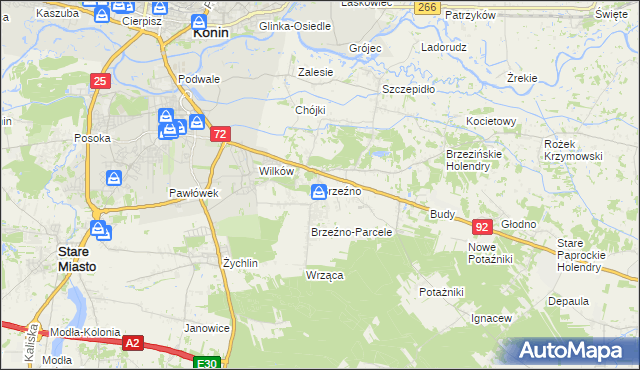 mapa Brzeźno gmina Krzymów, Brzeźno gmina Krzymów na mapie Targeo