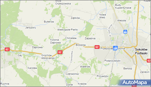 mapa Brzozów gmina Sokołów Podlaski, Brzozów gmina Sokołów Podlaski na mapie Targeo