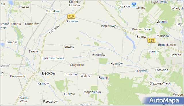 mapa Brzustów gmina Będków, Brzustów gmina Będków na mapie Targeo