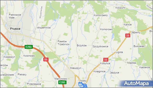 mapa Brzyków gmina Trzebnica, Brzyków gmina Trzebnica na mapie Targeo