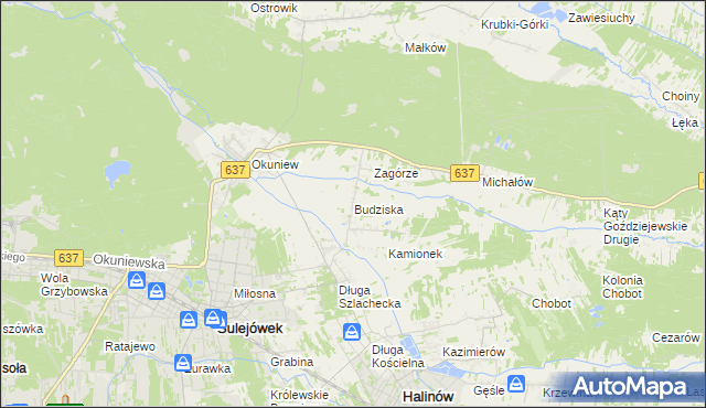 mapa Budziska gmina Halinów, Budziska gmina Halinów na mapie Targeo