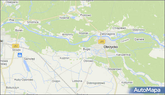 mapa Bugaj gmina Obrzycko, Bugaj gmina Obrzycko na mapie Targeo