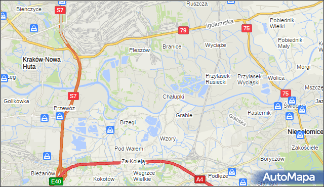 mapa Chałupki gmina Kraków, Chałupki gmina Kraków na mapie Targeo