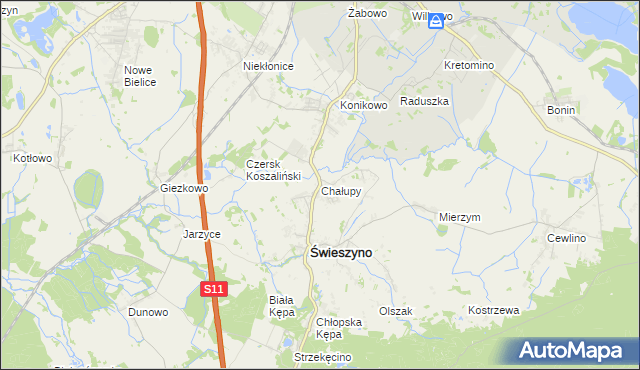 mapa Chałupy gmina Świeszyno, Chałupy gmina Świeszyno na mapie Targeo