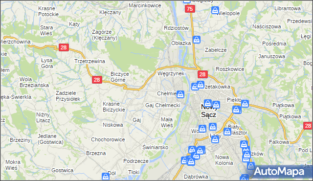 mapa Chełmiec powiat nowosądecki, Chełmiec powiat nowosądecki na mapie Targeo