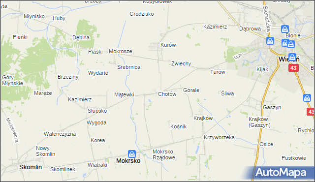 mapa Chotów gmina Mokrsko, Chotów gmina Mokrsko na mapie Targeo