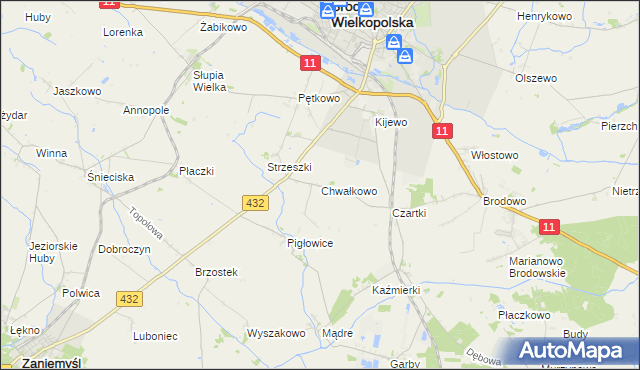 mapa Chwałkowo gmina Środa Wielkopolska, Chwałkowo gmina Środa Wielkopolska na mapie Targeo