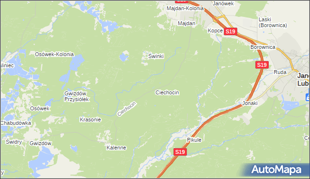 mapa Ciechocin gmina Modliborzyce, Ciechocin gmina Modliborzyce na mapie Targeo