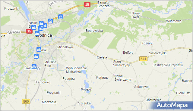 mapa Cielęta, Cielęta na mapie Targeo