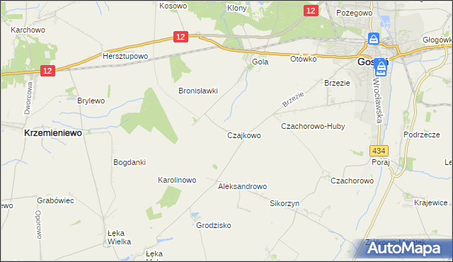 mapa Czajkowo gmina Gostyń, Czajkowo gmina Gostyń na mapie Targeo