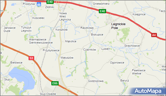 mapa Czarnków gmina Legnickie Pole, Czarnków gmina Legnickie Pole na mapie Targeo