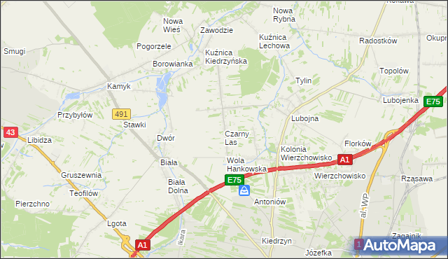 mapa Czarny Las gmina Mykanów, Czarny Las gmina Mykanów na mapie Targeo