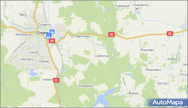 mapa Czartoryja gmina Chojna, Czartoryja gmina Chojna na mapie Targeo