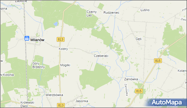 mapa Czeberaki gmina Milanów, Czeberaki gmina Milanów na mapie Targeo