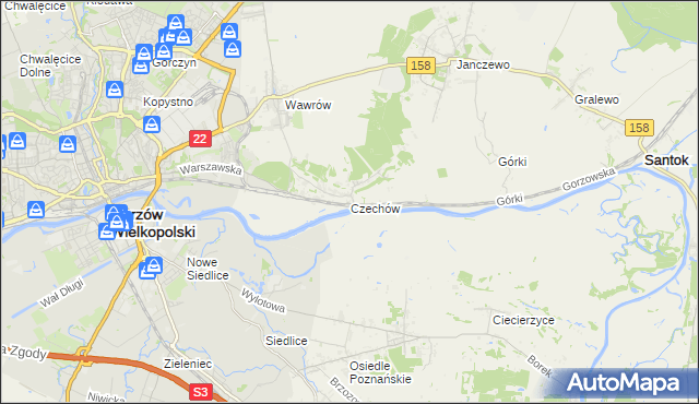 mapa Czechów gmina Santok, Czechów gmina Santok na mapie Targeo