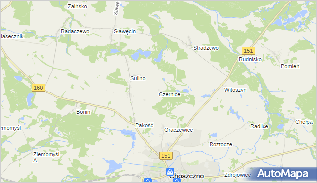 mapa Czernice gmina Choszczno, Czernice gmina Choszczno na mapie Targeo