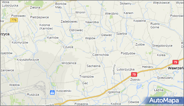 mapa Czernichów gmina Koniusza, Czernichów gmina Koniusza na mapie Targeo