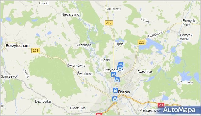 mapa Dąbki gmina Bytów, Dąbki gmina Bytów na mapie Targeo