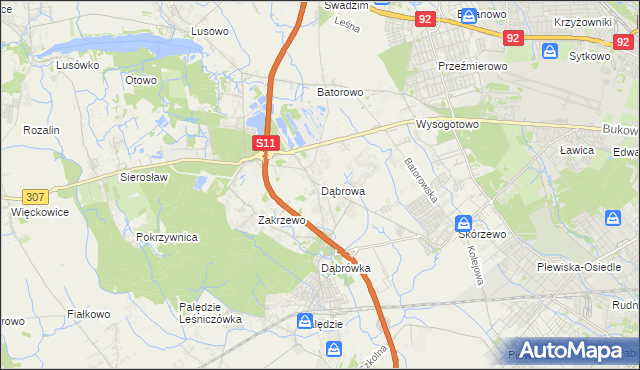 mapa Dąbrowa gmina Dopiewo, Dąbrowa gmina Dopiewo na mapie Targeo