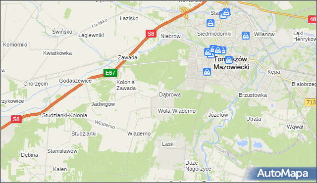 mapa Dąbrowa gmina Tomaszów Mazowiecki, Dąbrowa gmina Tomaszów Mazowiecki na mapie Targeo