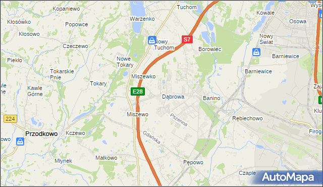 mapa Dąbrowa gmina Żukowo, Dąbrowa gmina Żukowo na mapie Targeo