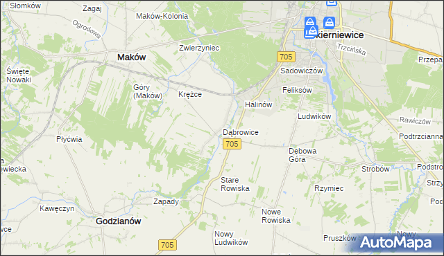 mapa Dąbrowice gmina Maków, Dąbrowice gmina Maków na mapie Targeo