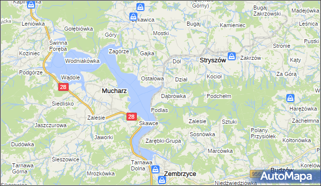 mapa Dąbrówka gmina Stryszów, Dąbrówka gmina Stryszów na mapie Targeo