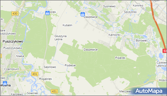 mapa Daszewice gmina Kórnik, Daszewice gmina Kórnik na mapie Targeo