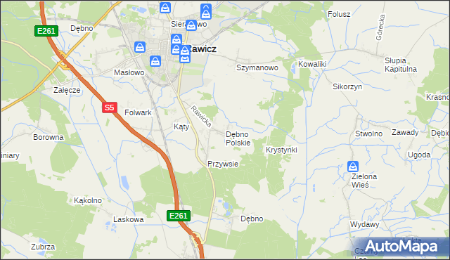 mapa Dębno Polskie, Dębno Polskie na mapie Targeo