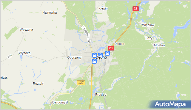 mapa Dębno powiat myśliborski, Dębno powiat myśliborski na mapie Targeo