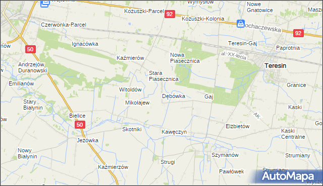 mapa Dębówka gmina Teresin, Dębówka gmina Teresin na mapie Targeo